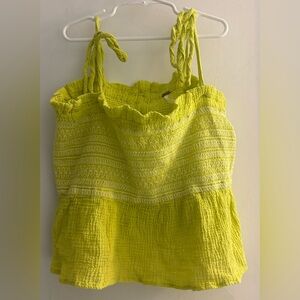 Free People Smock It To Me Women’s Embroidered Yellow-Green Tube Tank Top L